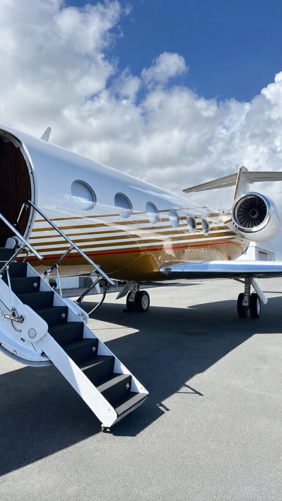 White and gold private jet